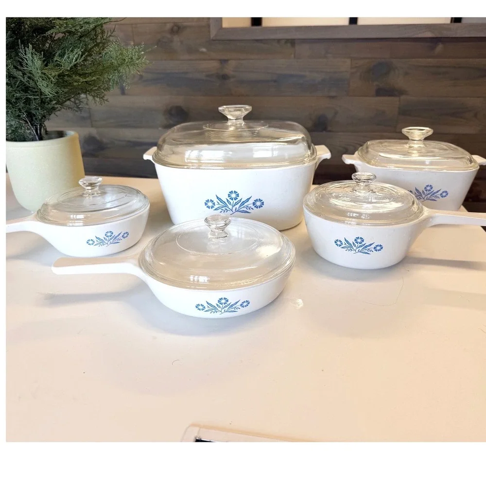 Vintage Corning Ware Blue Cornflower Casserole Skillet Saucepan Set 10pc